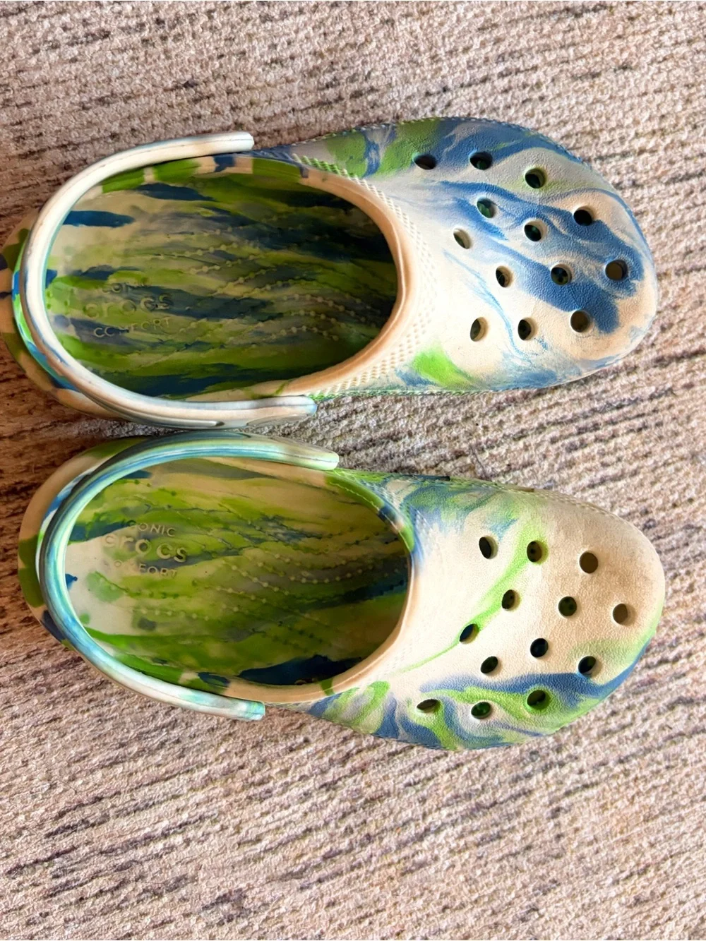 Glow in the dark tie dyed Crocs